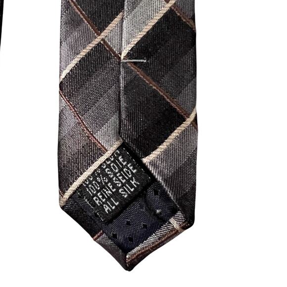 Charles Wain Tie Mens Silk Necktie Brown Gray Geometric Designer 59 inch - Picture 3 of 5